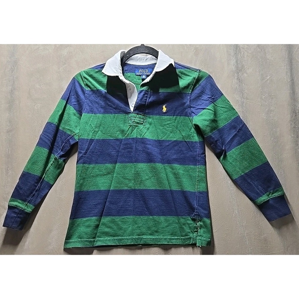 Polo Ralph Lauren Striped Rugby Polo Long Sleeve Boys Size Small Green Blue